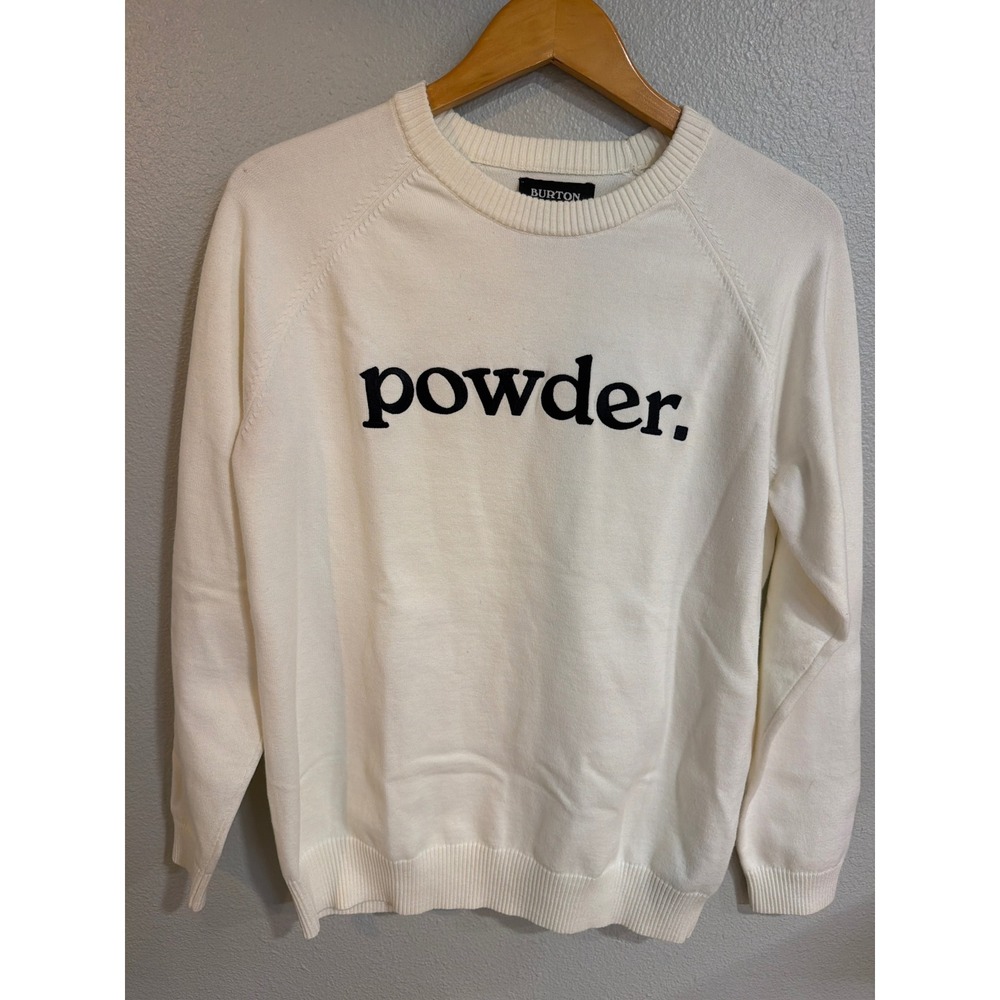 Burton Powder Graphic Sweater Women Sm White Raglan Knit Pullover Ski Snow